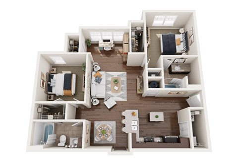 Floor plan for 2 beds, 2 baths, 1130 sqft